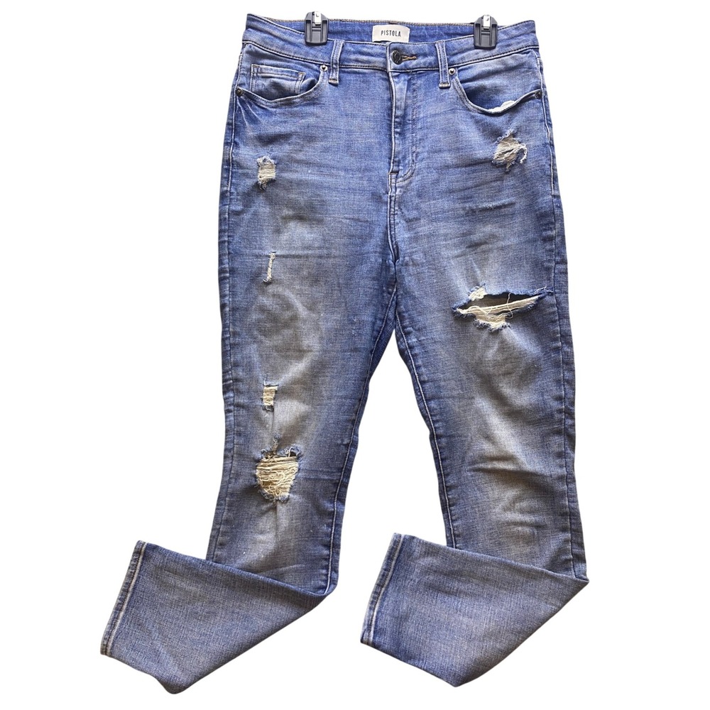 Pistola Jeans Womens‎ 29 Distressed High Rise Ripped Grunge Distressed Destroyed